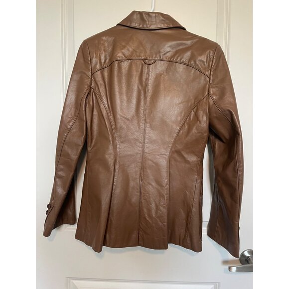 Vintage Etienne Aigner Genuine Leather Brown Blazer Jacket Accent Womens Size 10 - Picture 2 of 7